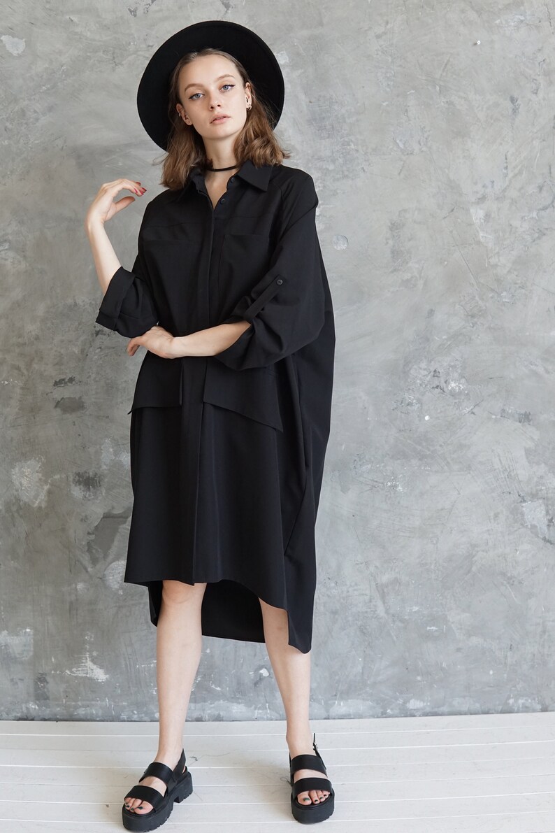 Oversized black shirt Maxi blouse Black plus size tunic