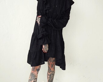 Vestido bohemio negro, vestido bohemio para mujer, vestido corto para festivales, vestido negro con volantes, vestido corto de talla grande, vestido romántico, vestido de gasa.