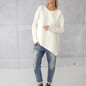 Cozy Blouse / White Blouse / Cotton Blouse / Casual Top / Oversize Blouse / White Shirt / Cotton Tunic / Jersey Tunic / Athletic Clothing image 5