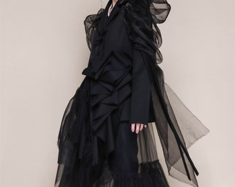 Black long jacket | Avantgarde jacket | Black wool blazer
