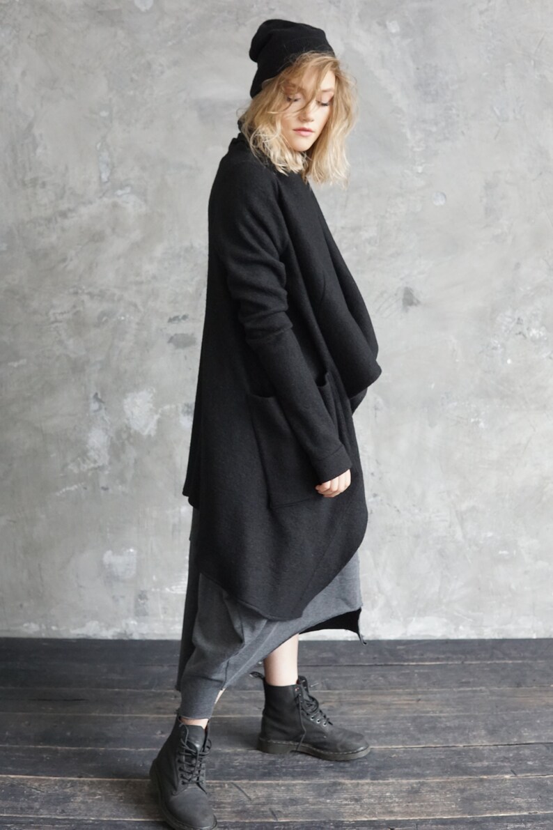 Black sweater coat Black knitted cardigan Long autumn coat Wool cardigan Black wool coat image 7