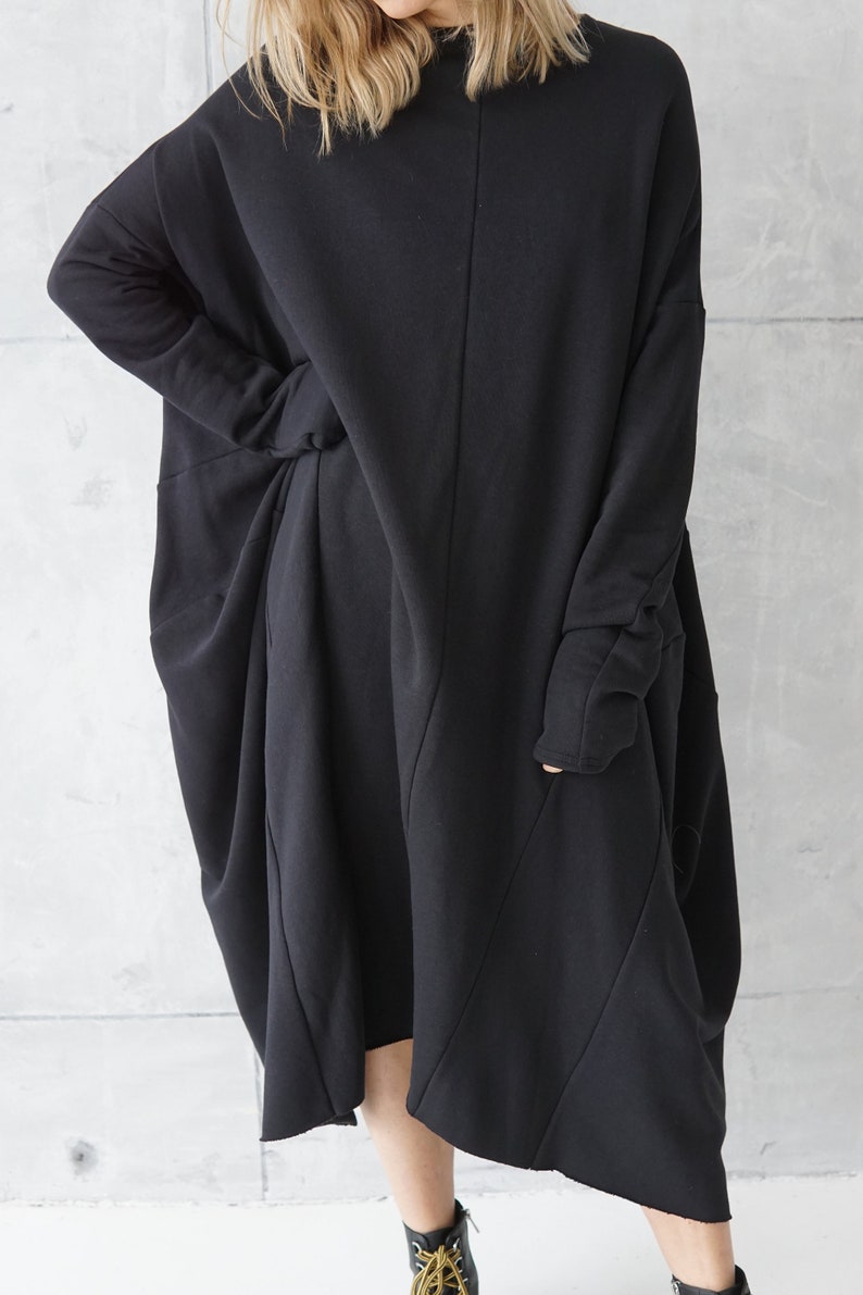 Jersey Dress Casual Dress Black Loose Tunic Sweatshirt Dress Cotton Dress Casual Wear Dress image 3