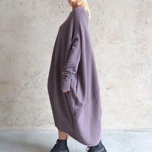 Brown jersey dress Casual dress Brown loose tunic Long sweatshirt dress Cotton dress Casual wear dress image 4