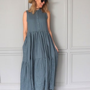 Long Linen Dress / Maxi Dress Blue / Blue Linen Dress / Linen Maxi Dress / Linen Summer Dress image 3