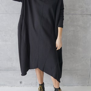 Jersey Dress Casual Dress Black Loose Tunic Sweatshirt Dress Cotton Dress Casual Wear Dress image 2