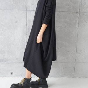 Jersey Dress Casual Dress Black Loose Tunic Sweatshirt Dress Cotton Dress Casual Wear Dress image 7