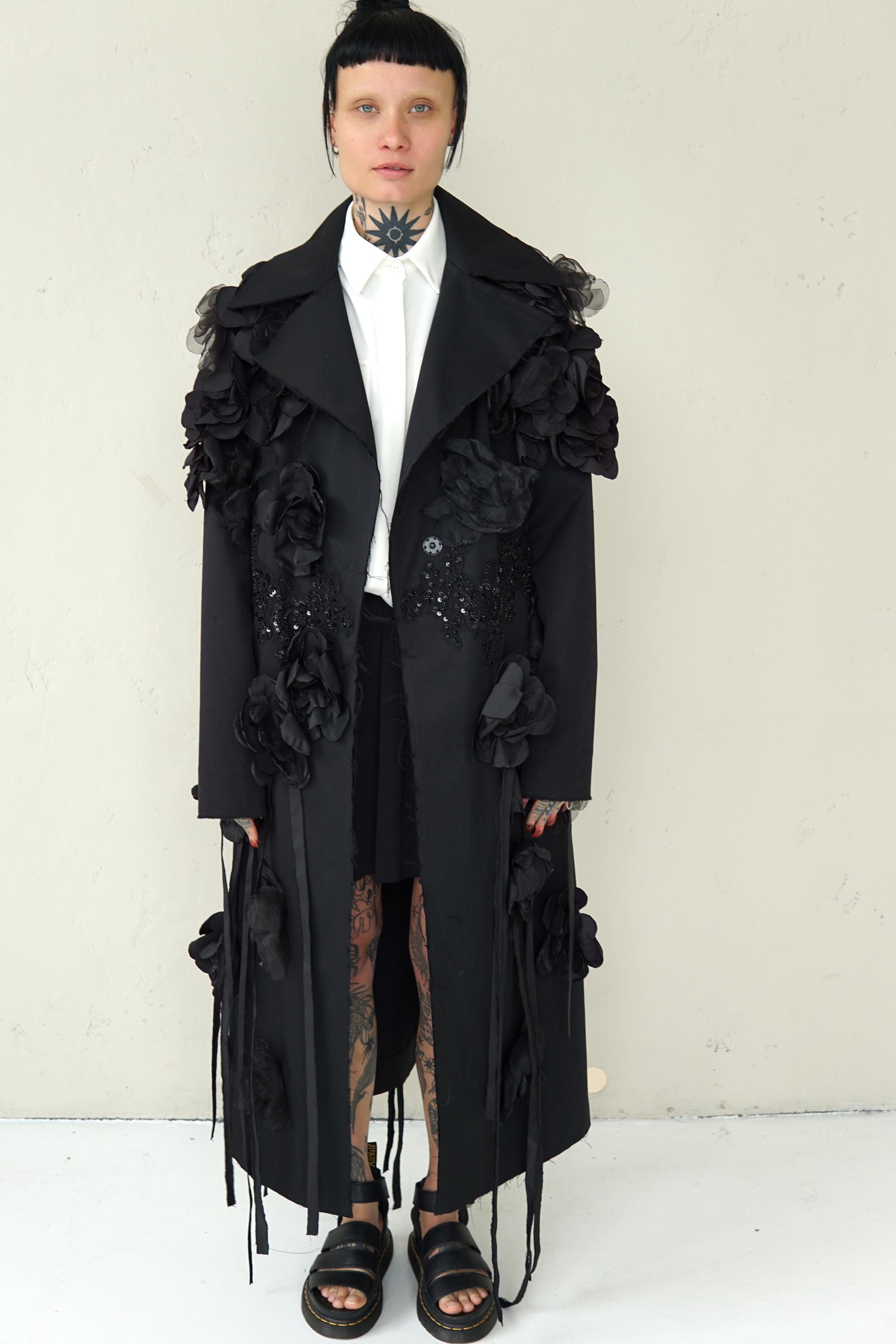 Avant-garde Black Wool Coat:oversized Asymmetric Maxi Coat Avant-garde Black Wool Coat:oversized Asymmetric Maxi Coat