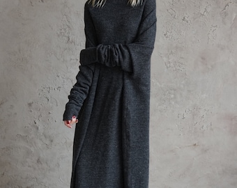 Robe sweat-shirt / Robe boule / Robe en jersey grise / Vêtements grande taille / Robe en coton / Robe surdimensionnée / Tunique longue en jersey / Robe confortable