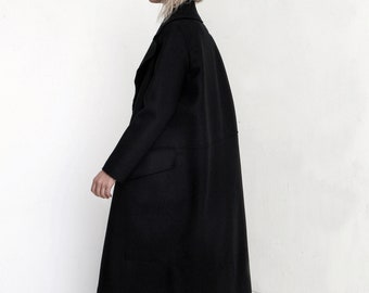 Black wool coat / Black oversized coat / Black kimono coat / Black trench coat / Winter coat / Black winter coat / Wool fabric / Black coat