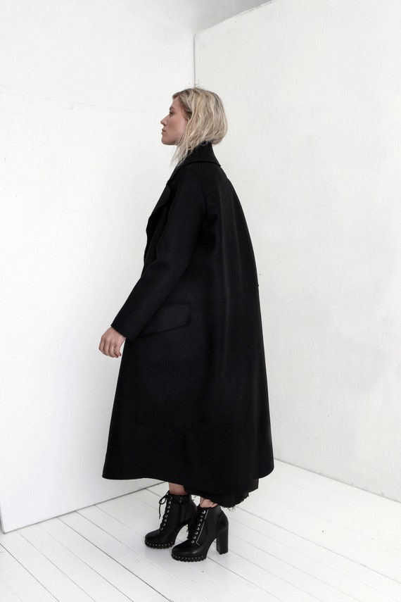 Black wool coat / Black oversized coat / Black kimono coat ...