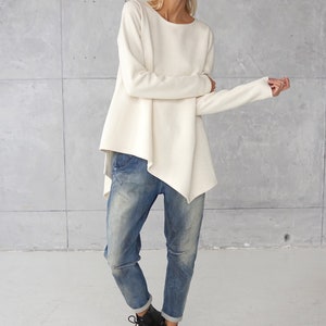 Cozy Blouse / White Blouse / Cotton Blouse / Casual Top / Oversize Blouse / White Shirt / Cotton Tunic / Jersey Tunic / Athletic Clothing image 8