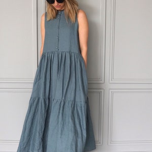 Long Linen Dress / Maxi Dress Blue / Blue Linen Dress / Linen Maxi Dress / Linen Summer Dress image 1