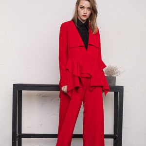 Suit / Women suit / Palazzo pants / Blazer / Jacket / Pants / Women clothing / Trousers / Wide leg pants / Red suit / Plus size