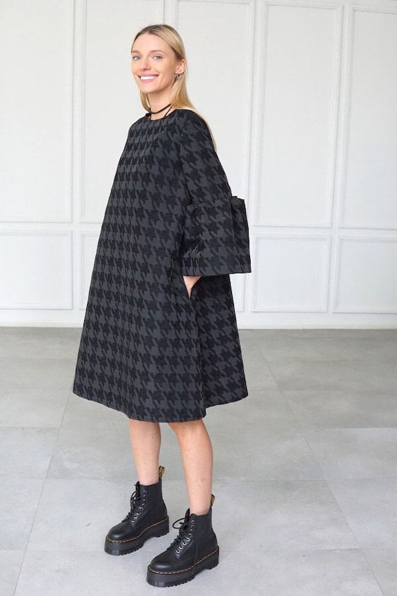 black houndstooth dress Something To Remember Black Houndstooth Belted Bandeau Midi Dress