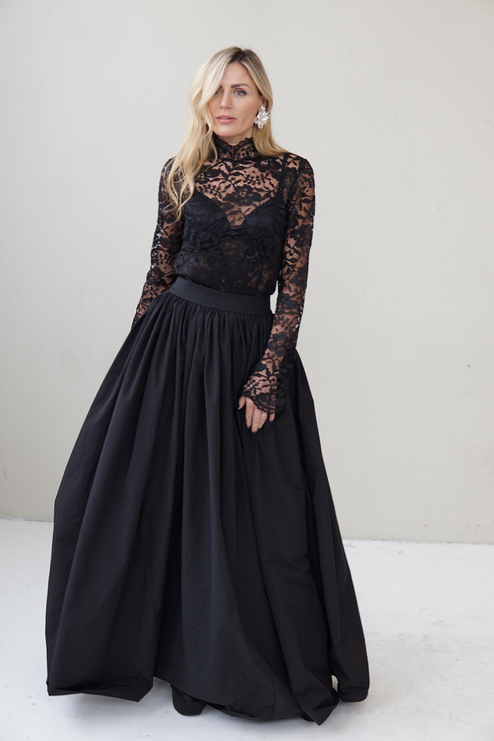 Black Long Taffeta Skirt – Luxury Evening Statement Skirt