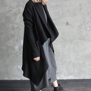 Black sweater coat Black knitted cardigan Long autumn coat Wool cardigan Black wool coat image 8