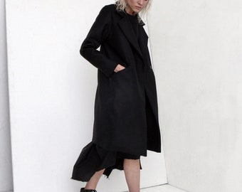 Black wool coat / Black oversized coat / Black kimono coat / Black trench coat / Winter coat / Black winter coat / Wool fabric / Black coat