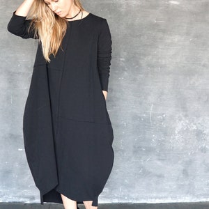 Black sweatshirt dress | Black jersey dress | Black maxi dress