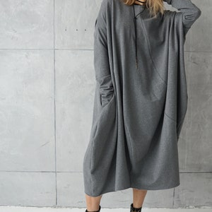 Gray jersey dress Casual dress Gray loose tunic Long sweatshirt dress Cotton dress Casual wear dress image 7