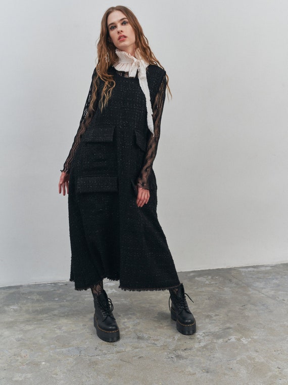 Black tweed top pinafore dress