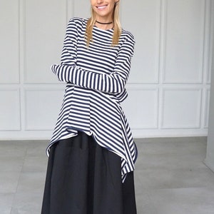 Ribbed jersey top, Striped cotton top, Long sleeve cotton top, Striped long top, Long sleeve striped tshirt, Long jersey top. image 5