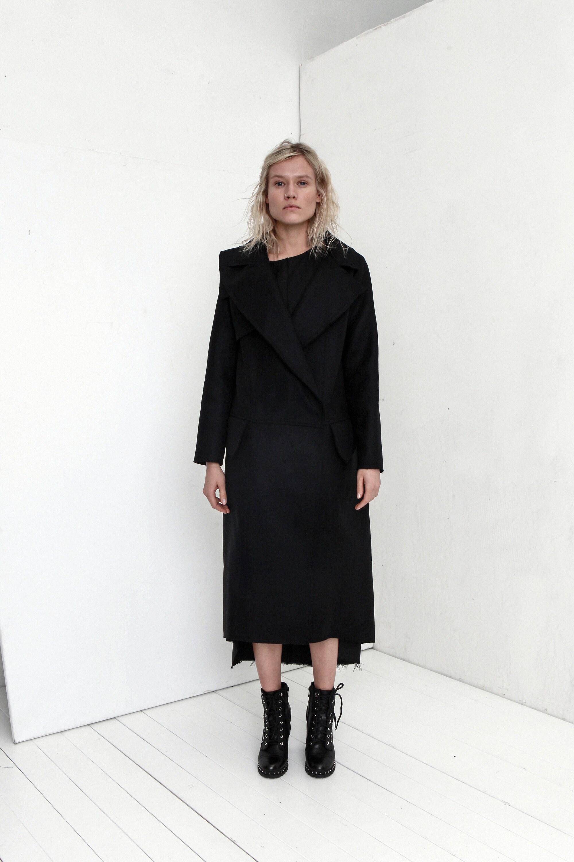 Black Wool Coat / Black Oversized Coat / Black Kimono Coat