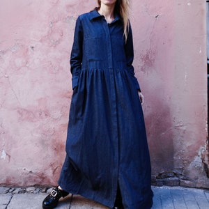 Maxi denim dress / Long dress / Oversize dress / Shirt dress / Maternity dress / Long sleeves / Casual dress / Cotton dress / Plus size image 2