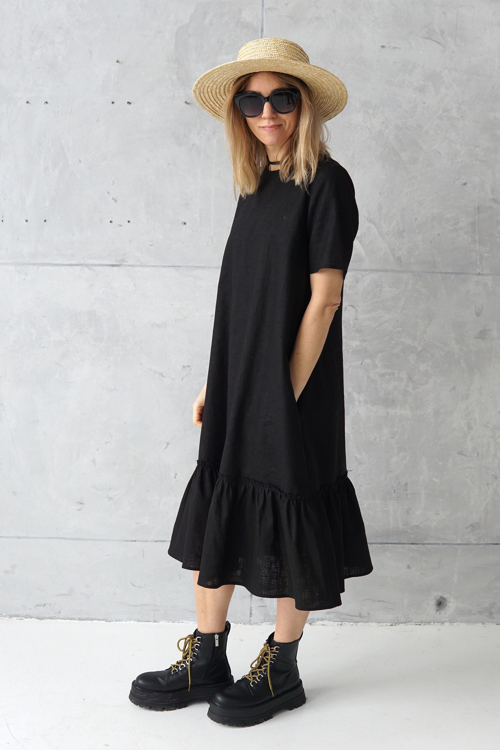 Linen Tunic / Black Linen Dress / Midi Linen Dress / Linen - Etsy
