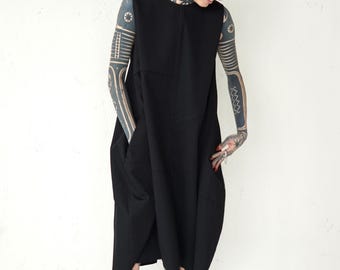 Little Black katoenen jurk: asymmetrisch mouwloos minimalistisch ontwerp