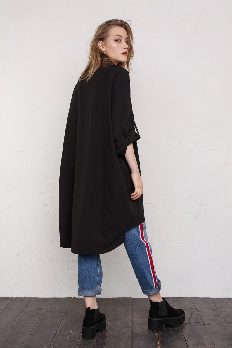 Black plus size shirtdress Plus size dress Black shirtdress Black oversized shirt Oversized blouse Black asymmetrical top