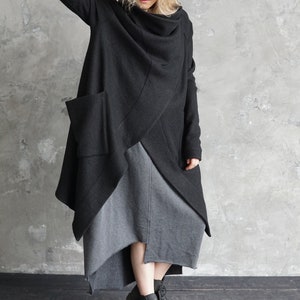 Black sweater coat Black knitted cardigan Long autumn coat Wool cardigan Black wool coat image 10