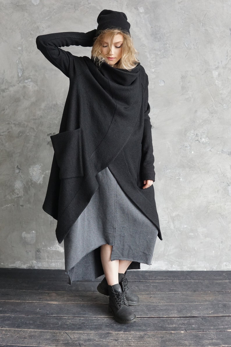 Black sweater coat Black knitted cardigan Long autumn coat Wool cardigan Black wool coat image 10