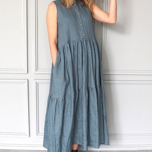 Long Linen Dress / Maxi Dress Blue / Blue Linen Dress / Linen Maxi Dress / Linen Summer Dress image 5