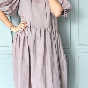 Pink linen dress Boho linen tunic Summer linen dress Midi linen dress Vintage linen dress Romantic linen dress image 9