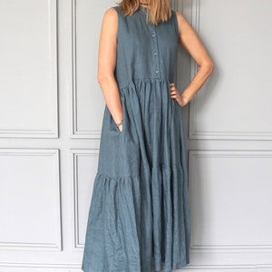 Long Linen Dress / Maxi Dress Blue / Blue Linen Dress / Linen Maxi Dress / Linen Summer Dress image 6