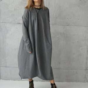 Gray jersey dress Casual dress Gray loose tunic Long sweatshirt dress Cotton dress Casual wear dress image 4