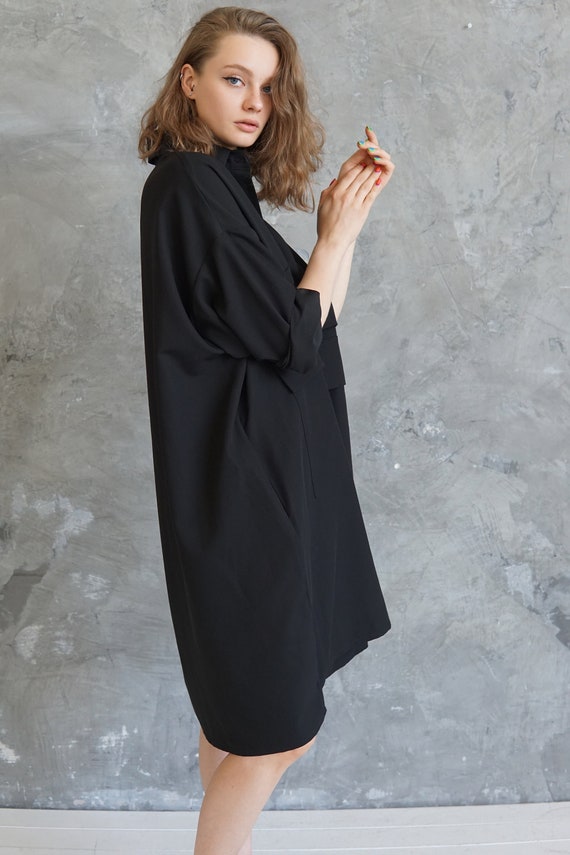 Oversized black shirt Maxi blouse Black plus size tunic