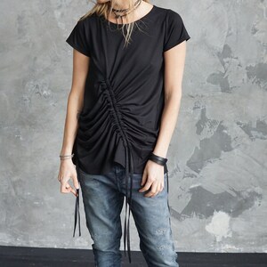 Black asymmetrical t-shirt / Black summer t-shirt / Black festival t-shirt / Black shirt image 7