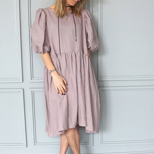 Pink linen dress Boho linen tunic Summer linen dress Midi linen dress Vintage linen dress Romantic linen dress image 3