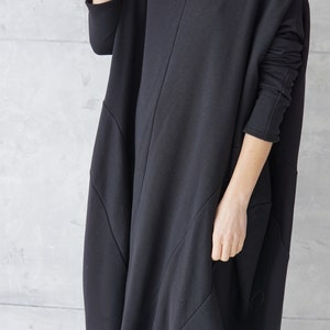 Jersey Dress Casual Dress Black Loose Tunic Sweatshirt Dress Cotton Dress Casual Wear Dress image 4