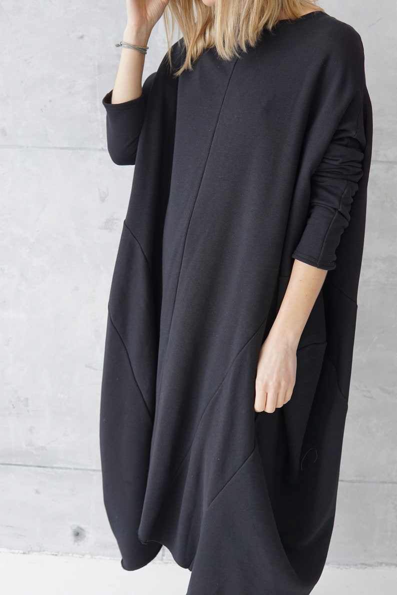 Jersey Dress Casual Dress Black Loose Tunic Sweatshirt Dress Cotton Dress Casual Wear Dress image 4