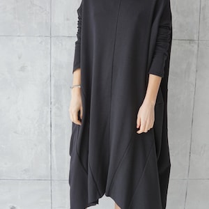 Jersey Dress Casual Dress Black Loose Tunic Sweatshirt Dress Cotton Dress Casual Wear Dress image 6