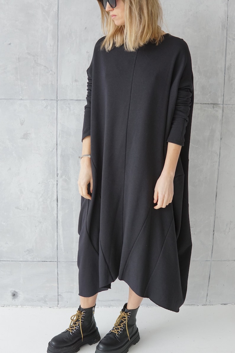 Jersey Dress Casual Dress Black Loose Tunic Sweatshirt Dress Cotton Dress Casual Wear Dress image 6