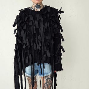 Black Sweatshirt With Decorative Details, Oversized Sweatshirt, Avant-garde Jumper, Black Oversized Sweatshirt, Sweater With Long Stripes
