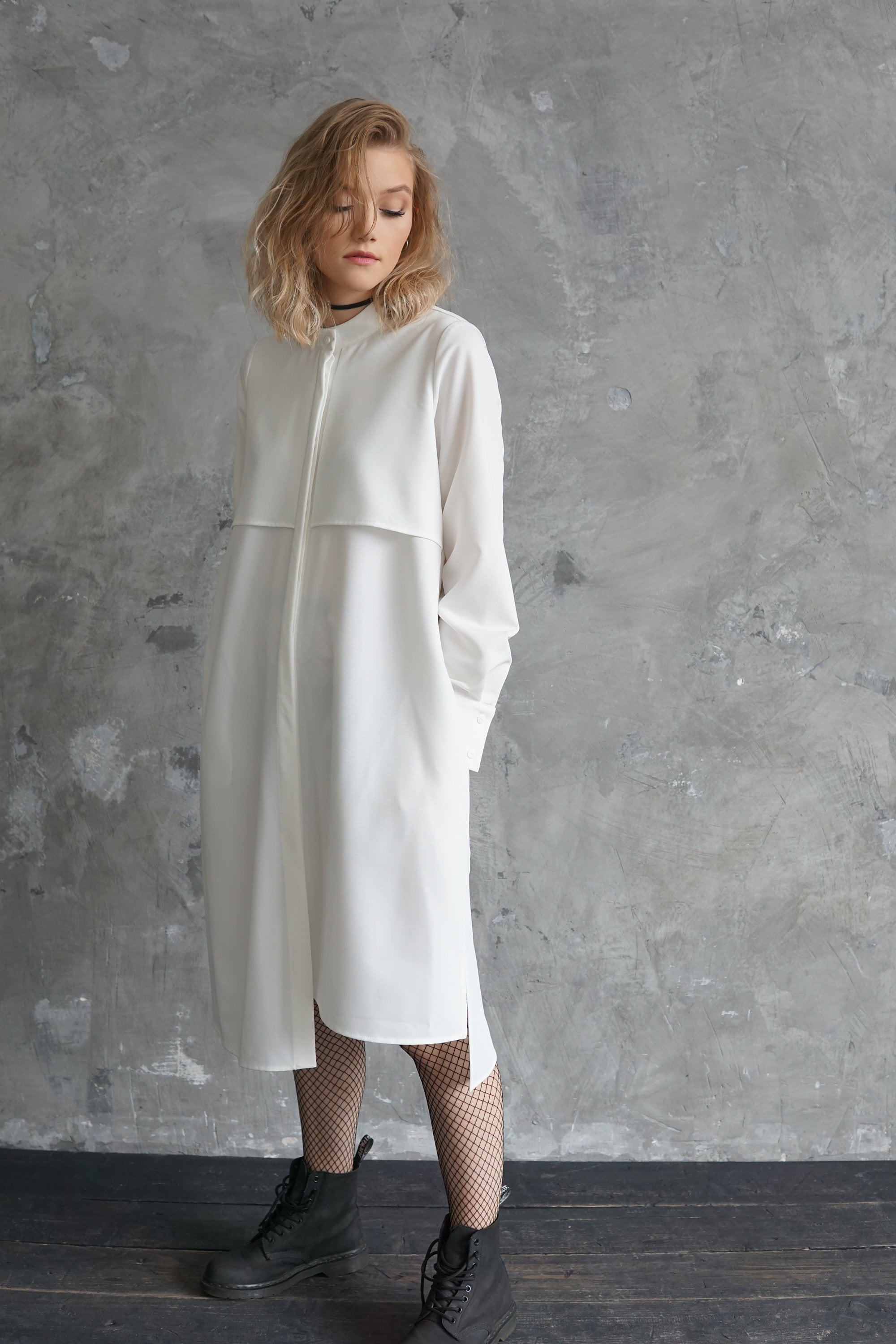 Wit hemdjurk Witte mini jurk Priester kraag jurk Etsy Belgi