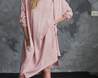 Pink sweater dress | Pink oversized hoodie | Pink asymmetrical sweatshirt |