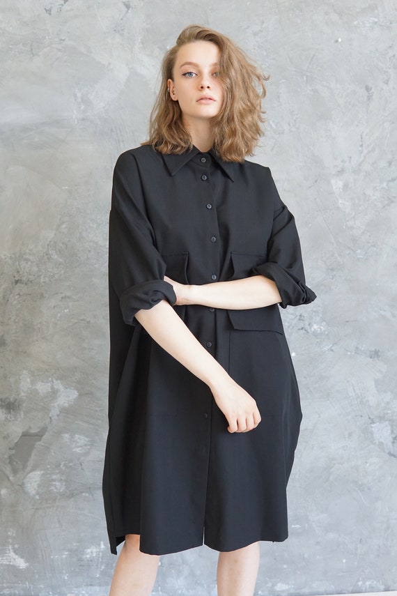 Oversized black shirt Maxi blouse Black plus size tunic