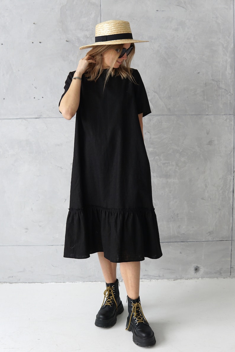 Linen Tunic / Black Linen Dress / Midi Linen Dress / Linen - Etsy