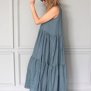 Long Linen Dress / Maxi Dress Blue / Blue Linen Dress / Linen Maxi Dress / Linen Summer Dress image 7