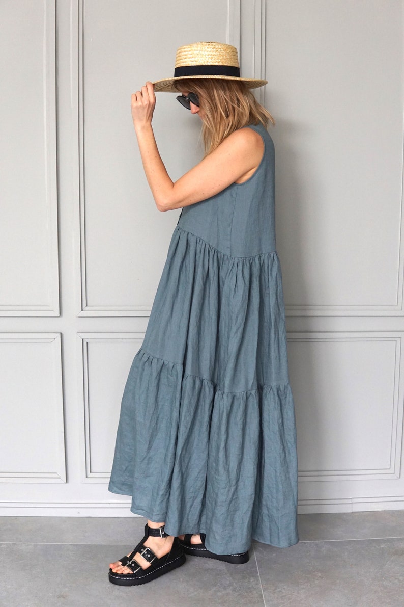 Long Linen Dress / Maxi Dress Blue / Blue Linen Dress / Linen Maxi Dress / Linen Summer Dress image 7